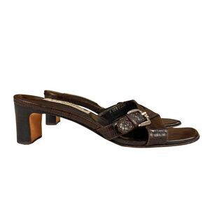Brighton Tatum Heel Brown Cross Strap Sandals Womens Size 6.5M‎